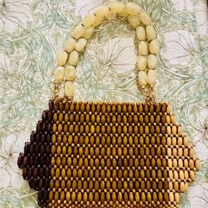 Unique wood beaded double handle purse